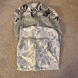 Set of Three Baby Sleep Sacks with Leaf Patterns